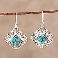 Sterling silver and composite turquoise dangle earrings,
