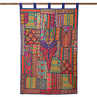 Recycled cotton blend wall hanging, 'Royal Flair' - Colorful Cotton Blend Patchwork Wall Hanging from India