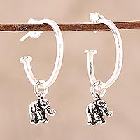 Sterling silver dangle earrings, 'Swaying Elephants' - Sterling Silver Elephant Dangle Earrings from India