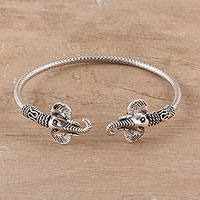 Sterling silver cuff bracelet, 'Elephant Glory' - Sterling Silver Elephant Cuff Bracelet from India