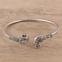 Sterling silver cuff bracelet, 'Elephant Curl' - Sterling Silver Elephant Cuff Bracelet Crafted in India