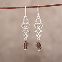 Smoky quartz dangle earrings, 'Sublime Tendrils' - Openwork Smoky Quartz Dangle Earrings from India