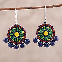 Ceramic dangle earrings, 'Bollywood Flower' - Hand-Painted Floral Ceramic Dangle Earrings from India