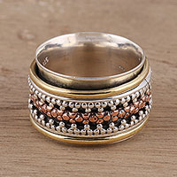 Sterling silver spinner ring, 'Royal Trance' - Dot Motif Sterling Silver Spinner Ring from India