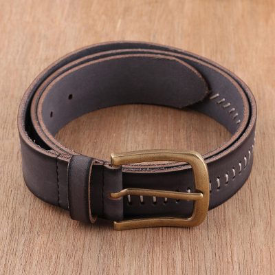 Men's leather belt, 'Timeless Appeal in Charcoal' - Handcrafted Men's Leather Belt in Charcoal from India