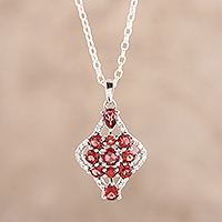 Garnet pendant necklace, 'Natural Festivity' - Kite-Shaped Garnet Pendant Necklace from India