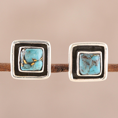Sterling silver and composite turquoise stud earrings, Mystic Frame