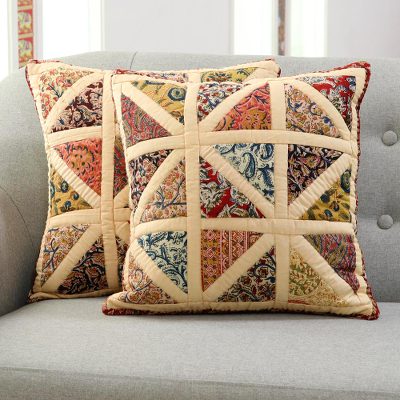 Cotton patchwork cushion covers, Floral Pyramids (pair)