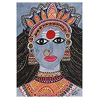 'Parvati Roop (Form)' - Hindu Folk Art Painting of Parvati from India