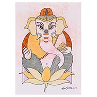 'Vinayaka' - Signed Hindu Painting of Lord Ganesha from India