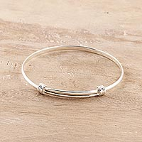 Sterling silver bangle bracelet, 'Dual Elegance' - Simple Sterling Silver Bangle Bracelet from India