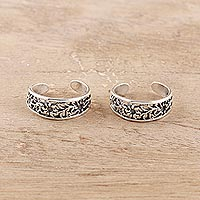 Sterling silver toe rings, 'Floral Trellis' (pair) - Floral Openwork Sterling Silver Toe Rings from India (Pair)