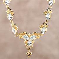 Gold plated blue topaz pendant necklace, 'Azure Glitter' - Gold Plated 15-Carat Blue Topaz Link Necklace from India