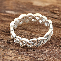 Sterling silver band ring, 'Celtic Hearts' - Celtic Heart Sterling Silver Band Ring from India