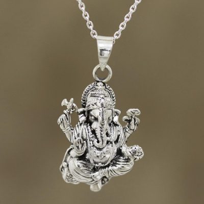 Sterling silver pendant necklace, Loving Ganesha