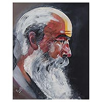 'Sadhu I' - Signed Realist Painting of a Sadhu in Profile from India