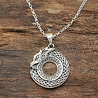 Sterling silver pendant necklace, Dragon Ouroboros
