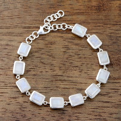 Rainbow moonstone link bracelet, Fascinating Rectangles