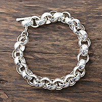 Men's sterling silver link bracelet, 'Bold Polish' - High-Polish Sterling Silver Men's Bracelet from India