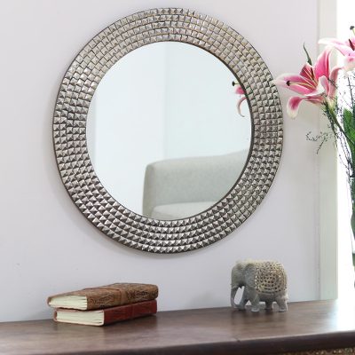 Nickel plated brass wall mirror, Gleaming Squares