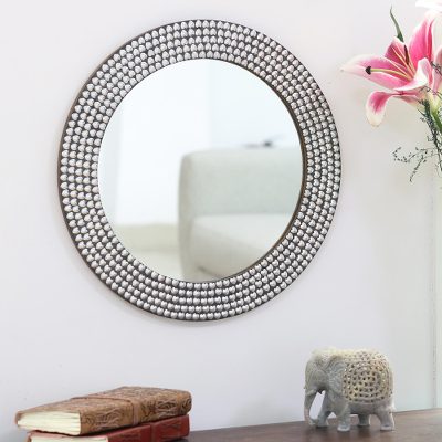 Nickel plated brass wall mirror, Happy Hearts