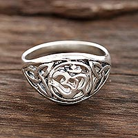 Sterling silver band ring, 'Spiritual Fusion' - Sterling Silver Om Pattern Band Ring from India