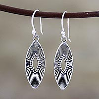 Sterling silver dangle earrings, 'Marquise Elegance' - Marquise Shape Sterling Silver Dangle Earrings from India