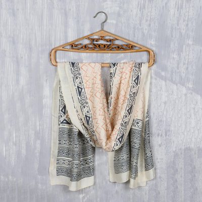 Block-printed silk scarf, Modern Beauty