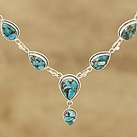 Composite turquoise Y-necklace, 'Aura of Beauty' - Composite Turquoise Y-Necklace from India