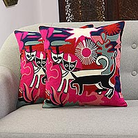 Featured review for Embroidered cotton cushion covers, Cats at Sunset (pair)