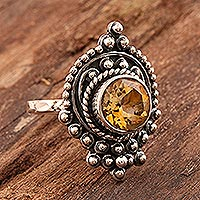 Citrine cocktail ring, 'Palatial' - Citrine Cocktail Ring in Sterling Silver Setting