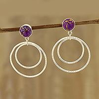 Sterling silver dangle earrings, 'Looping Elegance' - Modern Sterling Silver and Composite Turquoise Earrings