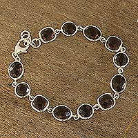Smoky quartz link bracelet, 'Dazzling Princess' - 31.5-Carat Smoky Quartz Link Bracelet from India