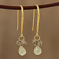 Gold plated prehnite and labradorite cluster earrings, 'Fascinating Glam' - Gold Plated Prehnite and Labradorite Cluster Earrings