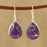 Composite turquoise dangle earrings, 'Regal Veins' - Purple Composite Turquoise Dangle Earrings from India