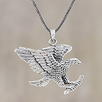 Men's sterling silver pendant necklace, 'Excellent Eagle' - Men's Sterling Silver Eagle Pendant Necklace from India