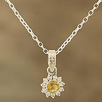 Citrine pendant necklace, Gleaming Flower