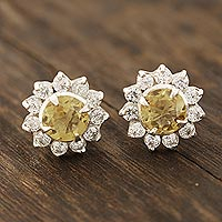 Citrine stud earrings, 'Gleaming Flower' - Floral Citrine Stud Earrings Crafted in India