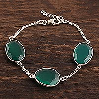Onyx station bracelet, 'Glistening Eggs' - 42.5-Carat Green Onyx Station Bracelet from India