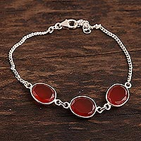Carnelian pendant bracelet, 'Fiery Glisten' - 15-Carat Carnelian Link Bracelet from India