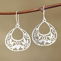 Sterling silver dangle earrings, 'Petal Greetings' - Openwork Pattern Sterling Silver Dangle Earrings from India