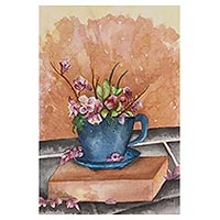 'Floral Blossom' - Signed Floral Still Life Painting from India