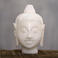 Alabaster sculpture, 'Calming Buddha' - Natural Alabaster Buddha Head Sculpture from India