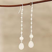 Rainbow moonstone and cultured pearl dangle earrings, 'Purest Harmony' - Rainbow Moonstone and Cultured Pearl Dangle Earrings