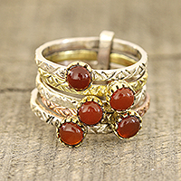 Onyx multi-stone ring, 'Alluring Glow' - Red-Orange Onyx Multi-Stone Ring from India