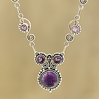 Amethyst pendant necklace, 'Meerut Magic' - Indian Amethyst and Sterling Silver Necklace
