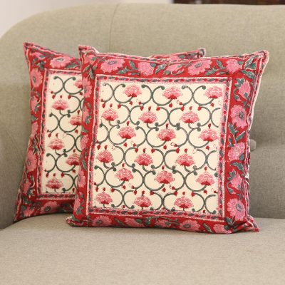 Cotton cushion covers, Jaipur Blooms (16 inch, pair)