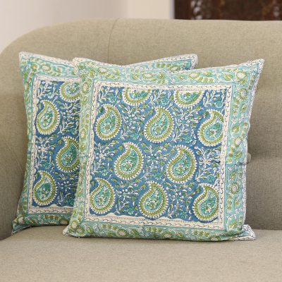 Cotton cushion covers, Mughal Paisleys (16 inch, pair)