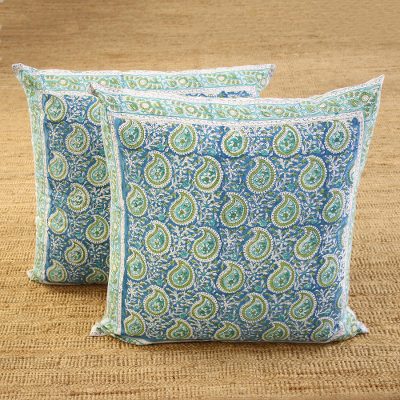 Cotton cushion covers, Mughal Paisleys (26 inch, pair)
