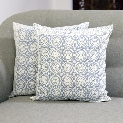 Cotton cushion covers, Slate Jali (16 inch, pair)